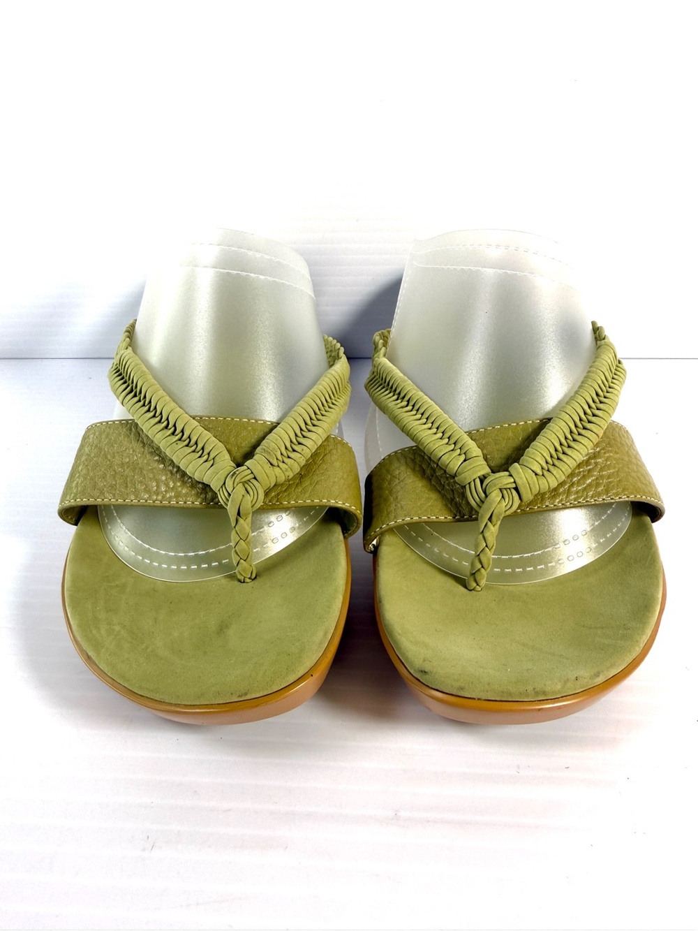 Enzo Angiolini Olive Braided Thong Sandals